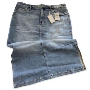 Good American Denim Midi Skirt Indigo894 Womens 16 Plus Blue High Rise Side Slit